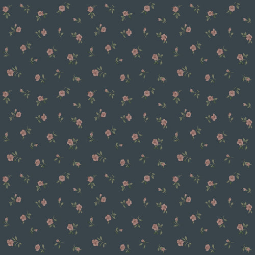 ESTAhome behang vintage bloemetjes donkerblauw en roze - 50 x 900 cm - 139836 - vtwonen shop