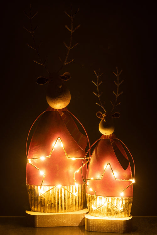 J-Line decoratie Rendier + Sjaal/Bril - metaal - roest/goud - large - LED lichtjes - vtwonen shop