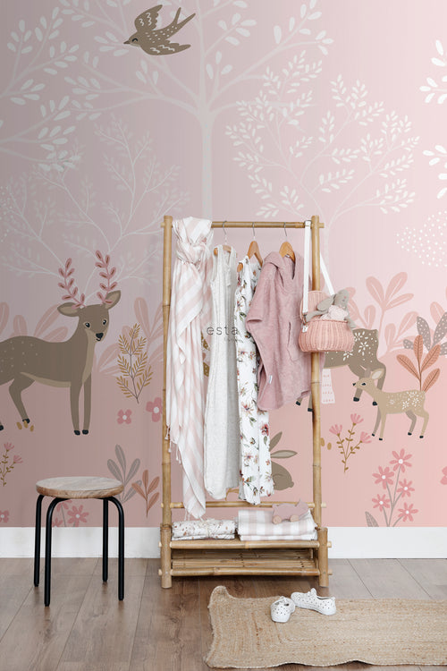 ESTAhome fotobehang hertjes roze - 250 x 279 cm - 159261 - vtwonen shop