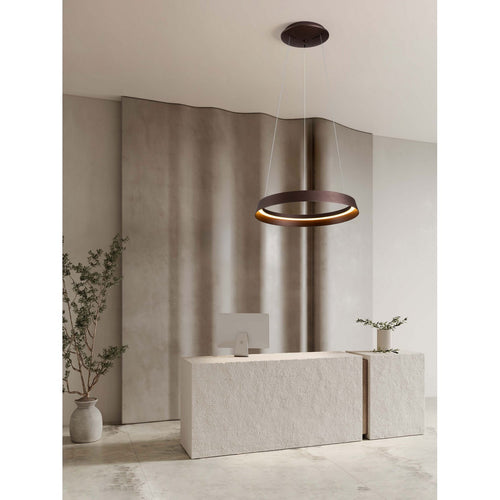 Nova Luce ORMI Geïntegreerde LED-hanglamp, geborsteld koffiekleurig, Triac dimbaar, 38W, 2564lm, 2700-3000-4000K kleurtemperatuur.