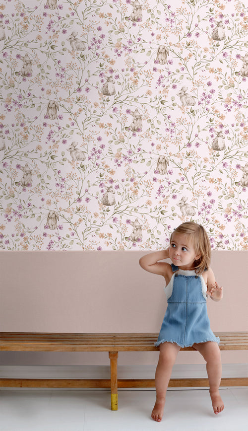 ESTAhome behang konijnen paars, groen en bruin - 50 x 900 cm - 131702
