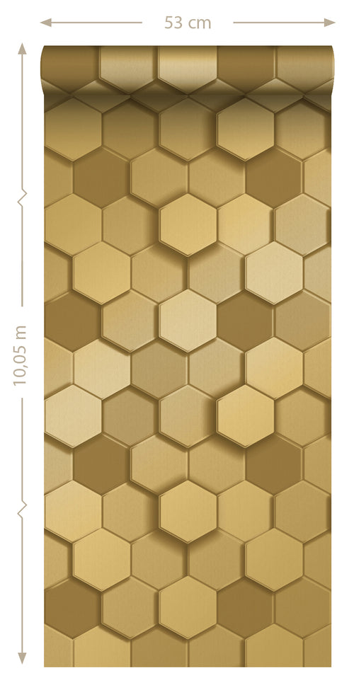 Origin Wallcoverings behang 3d hexagon motief goud - 53 cm x 10.05 m - 347971
