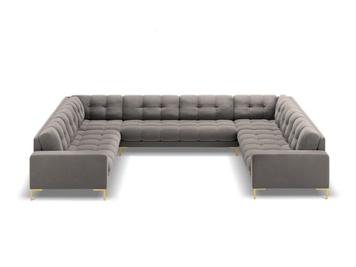 Cosmopolitan Design Panoramische bank Bali 9-zits, flueel, lichtgrijs - 256x327x75cm