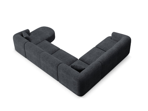 Cosmopolitan Design Modulaire panoramische hoekbank links Campi 7-zits, ribfluwelen zwart - 255x330x70cm