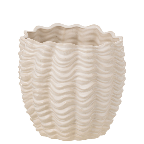 J-Line bloempot Schelp - keramiek - beige - small - Ø 21 cm