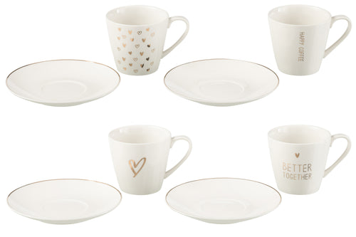 J-Line theemok + schoteltje Hart - keramiek - wit - giftbox van 4 - vtwonen shop