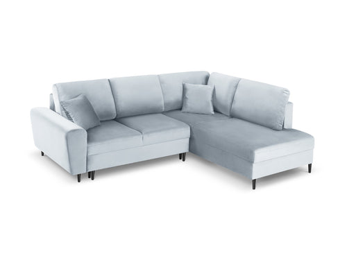 Cosmopolitan Design Converteerbare hoekbank rechts met opbergdoos Kyoto 5-zits, flueel, lichtblauw - 194x243x88cm