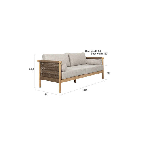 Dutchbone Oasis Tuinset Bank, Salontafel + 2x Fauteuil/ Loungestoel - Beige