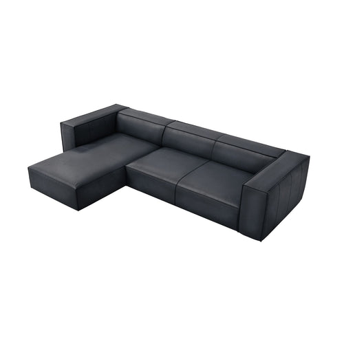 Cosmopolitan Design - Linker hoekbank Turin 5-zits, echt leer blauw - 173x290x68cm
