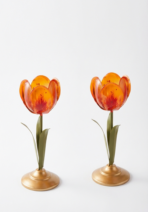 Pip Studio - kandelaren - oranje - 21cm - set van 2