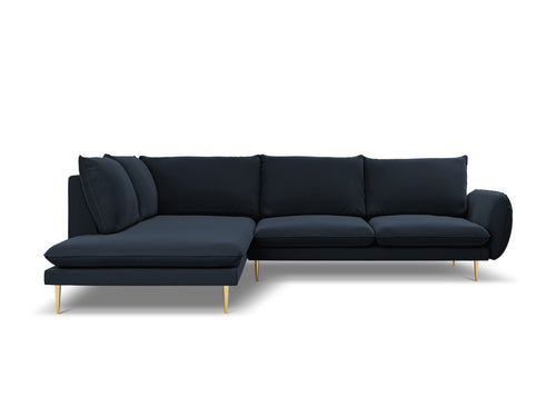 Cosmopolitan Design linker hoekbank Vienna 6-zits, flueel, donkerblauw - 185x275x95cm