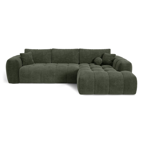 Premium Interiors - Rechthoekige hoekbank met slaapfunctie en opbergruimte SKY - kruisbinding  vintage groen 310cm