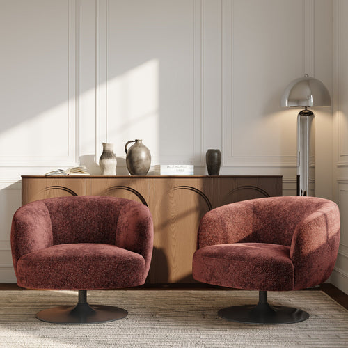 Sia Home - Draaibare fauteuil OSKA - getextureerd fluweel bordeaux 77cm