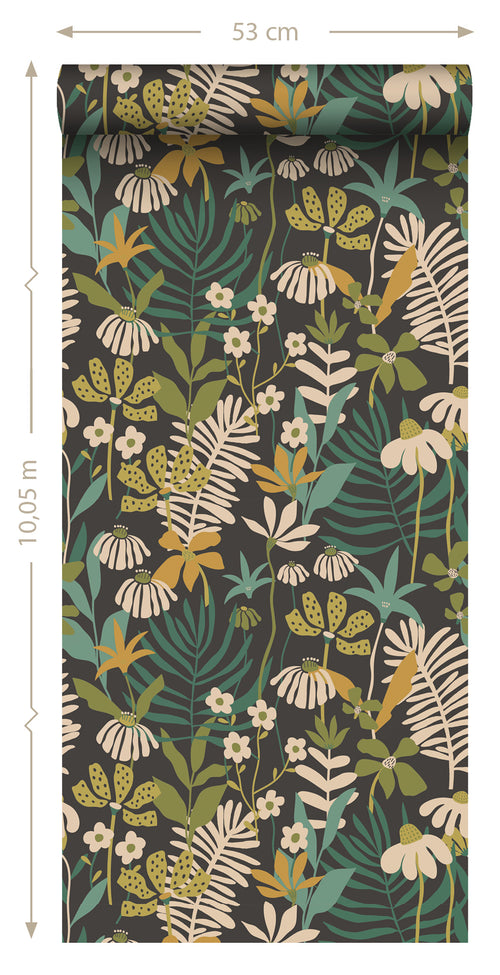 ESTAhome behang tropische bladeren en bloemen groen en meerkleurig - 50 x 900 cm - 131000 - vtwonen shop