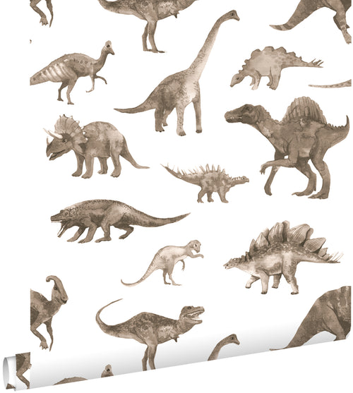 ESTAhome behang dinosaurussen donker beige - 50 x 900 cm - 131202