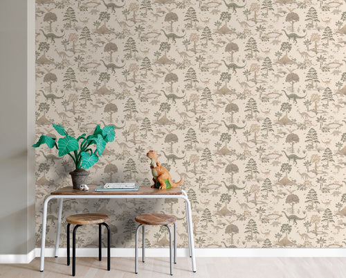 ESTAhome behang dinosaurussen lichtbeige - 50 x 900 cm - 132175