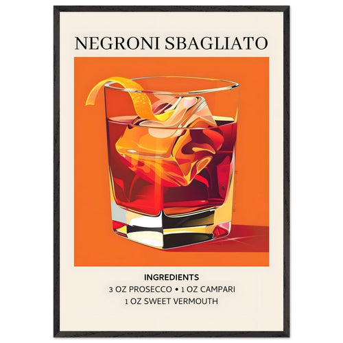 Artfulprints Poster met Lijst Negroni Sbagliato cocktail - Ingrediënten   - 70x100 cm - Oranje