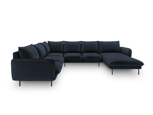 Cosmopolitan Design Panoramische hoekbank links Vienna 7-zits, flueel, donkerblauw - 235x330x95cm