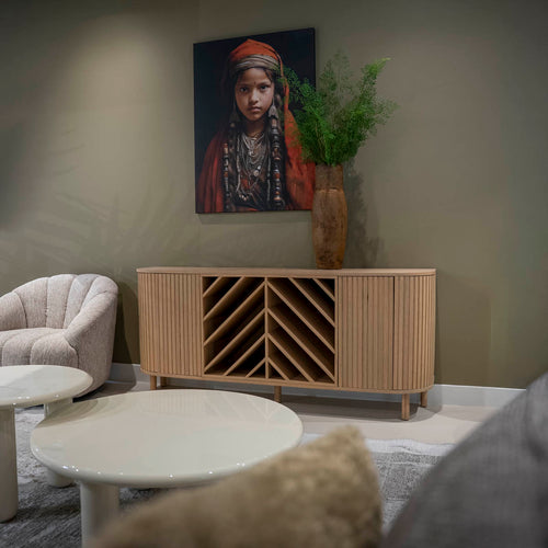 DÉJA Living Dressoir Acuna - Naturel Eikenhout - Wijnkast - 180x40x80cm