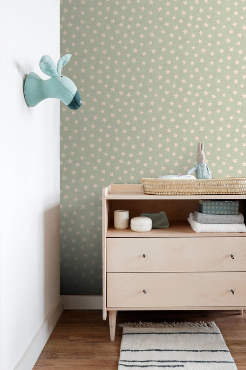 ESTAhome behang sterretjes groen en beige - 50 x 900 cm - 131709