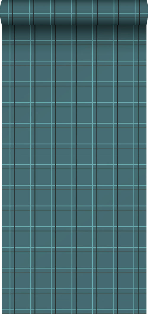 Sanders & Sanders behang ruiten petrolgroen - 53 cm x 10 m - 640357