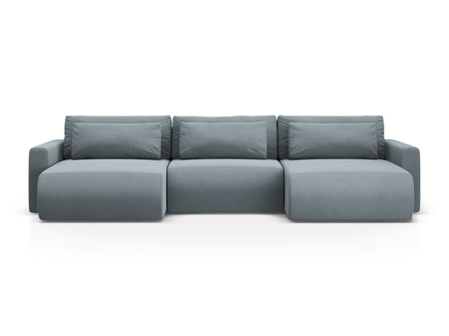 Cosmopolitan Design Converteerbare panoramische bank met opbergdoos Belfast 4-zits, flueel blauw grijs - 149x340x84cm
