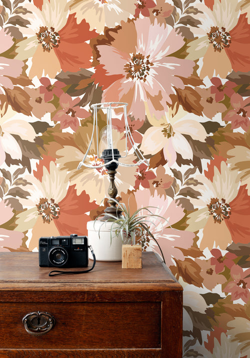 ESTAhome behang bloemen terracotta - 50 x 900 cm - 131265 - vtwonen shop