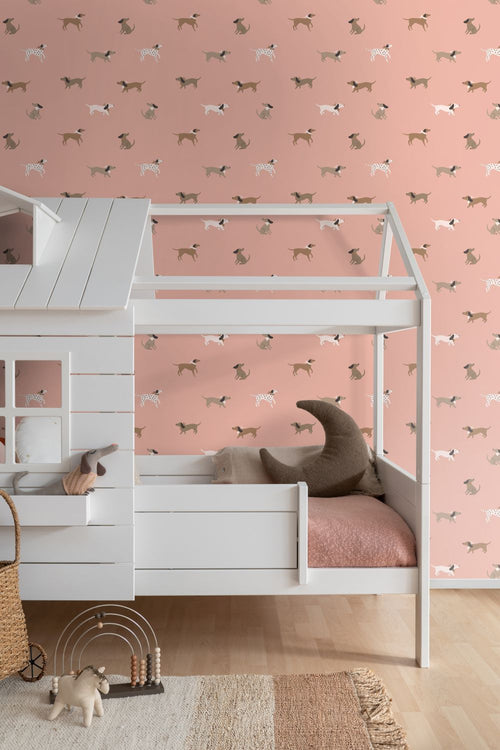 ESTAhome behang honden roze en bruin - 50 x 900 cm - 131380