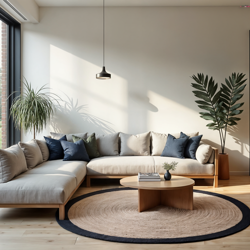 Mrcarpet Rond jute vloerkleed Naturel/antraciet 120cm - vtwonen shop