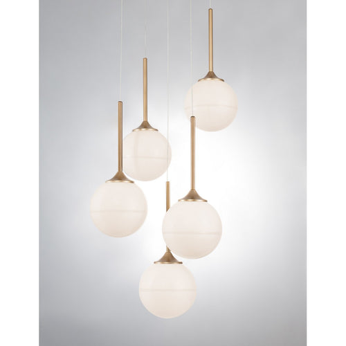 Merano Coral 5 lichts cluster hanglamp wit opaal glas messing goud LED G9