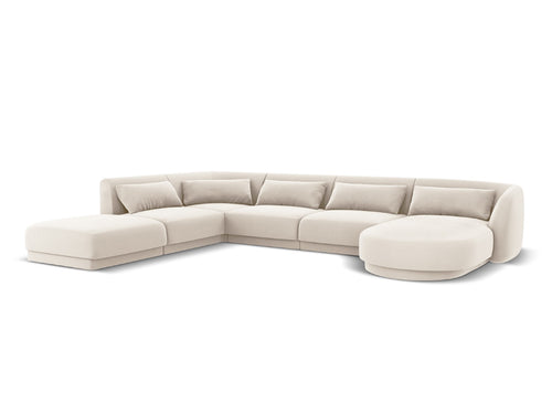 Cosmopolitan Design Panoramische hoekbank links Tulum 6-zits, flueel, lichtbeige - 255x330x70cm