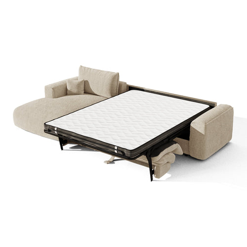 Premium Interiors - Linkerhoekbank met snelle uitklapfunctie COMO - zacht aanvoelende geweven stof beige 300cm