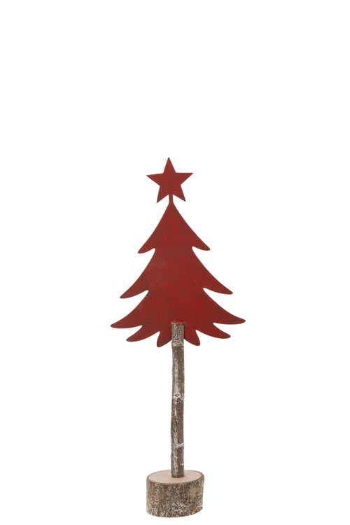 J-Line decoratie Kerstboom + Ster - ijzer/hout - rood - small - vtwonen shop