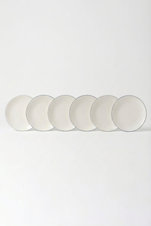 vtwonen - Dinerbord - Wit/Blauw Lijn - Porselein - 25,5cm - Set van 6
