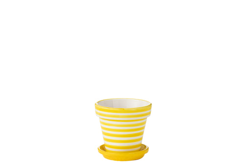 J-Line bloempot Granada Stripes Handmade + Painted - keramiek - geel - small - Ø 21 cm