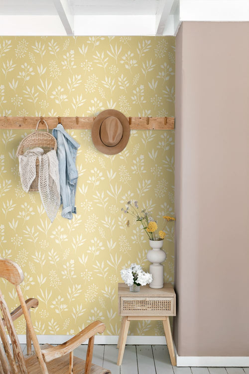 ESTAhome behang bloemmotief in Scandinavische stijl geel - 50 x 900 cm - 132084