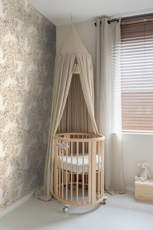 ESTAhome behang zwanen beige, wit en vergrijsd groen - 53 cm x 10.05 m - 139797