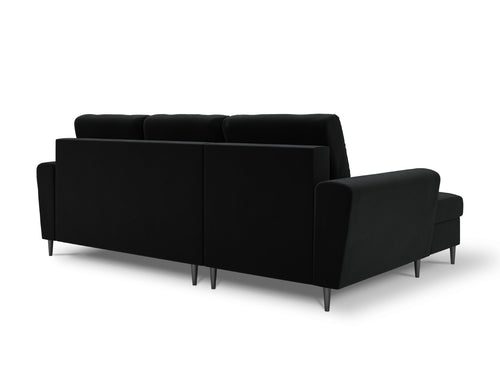 Cosmopolitan Design Uitklapbare hoekbank links met opbergdoos Kyoto 4-zits, flueel, zwart - 145x241x88cm