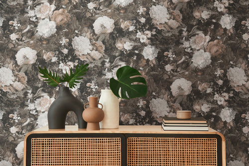A.S. Création behang bloemen bruin, wit, zilver en oranje - 53 cm x 10.05 m - AS-388213