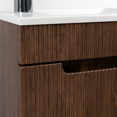 Badplaats Toiletmeubel Thermis 40 x 22 cm – Walnoot Bruin – Fonteinmeubel met Witte Wastafel