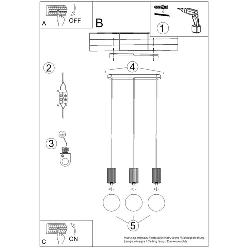 Sollux Lighting Hanglamp HALO 3L zwart - 40x6x120cm