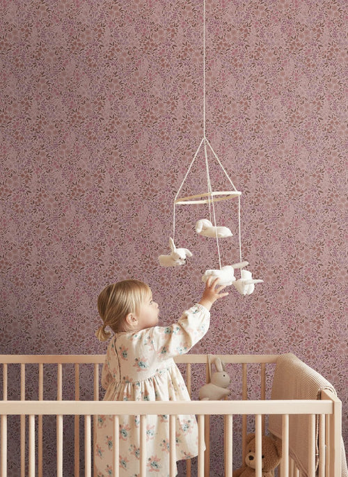 ESTAhome behang bloemetjes oudroze en aubergine paars - 53 cm x 10.05 m - 131129
