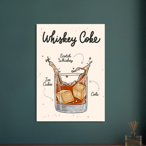 Artfulprints  Whiskey Coke cocktail – Illustratie   poster A4 21x29.7 cm