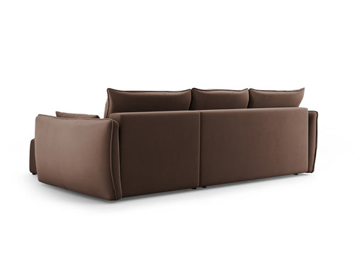 Cosmopolitan Design Uitklapbare hoekbank links met opbergdoos Matera 4-zits, flueel chocolade - 173x253x86cm