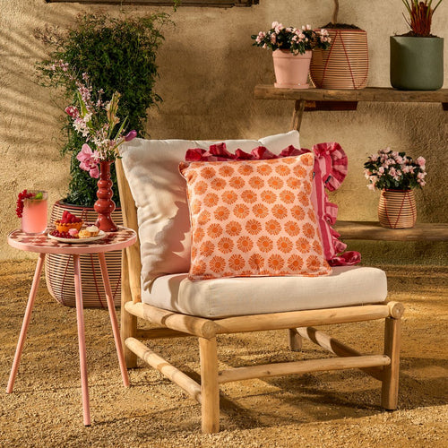 Mica Decorations Kumara Coussins D'Extérieur 45 x 45 x 10 cm - 2 Coussins de Jardin Motif Soleil - Orange Foncé et Orange Clair - Housse Amovible avec