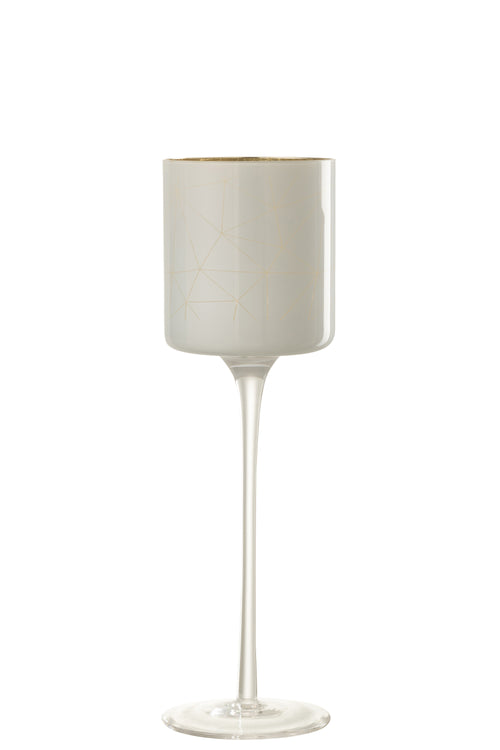J-Line theelichthouder op voet Milano - glas - wit/goud - large - vtwonen shop