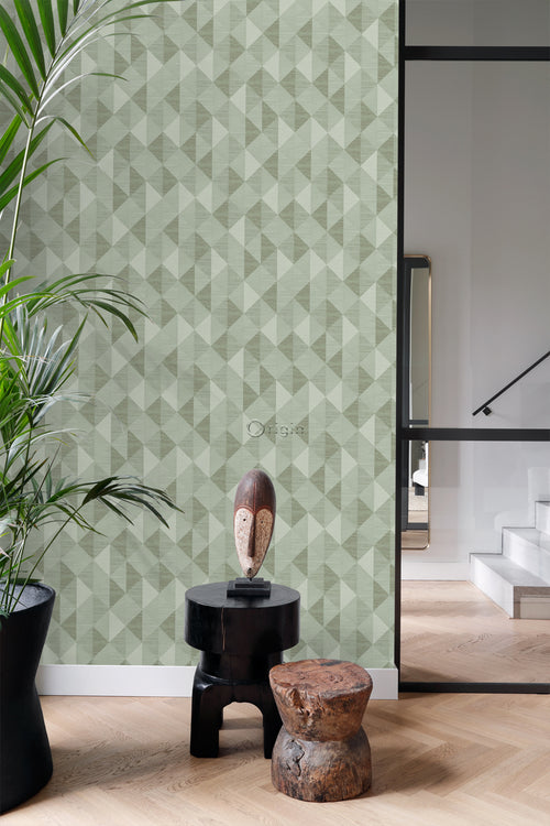 Origin Wallcoverings behang grasweefsel in grafisch 3D motief licht vergrijsd groen - 50 x 900 cm - 347883 - vtwonen shop