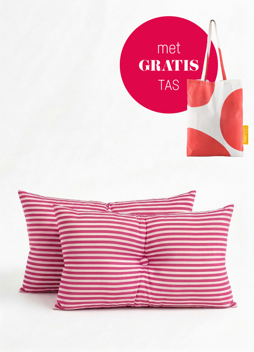 vtwonen - Sierkussens - Gestreept - Set van 2 - Donkerroze - 35x55cm