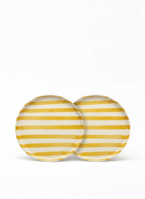 vtwonen -  Lunchbord - Strepen - Geel - Set van 2 - Keramiek - 20cm
