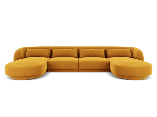 Cosmopolitan Design Panoramische bank Tulum 5-zits, flueel, geel - 156x330x70cm